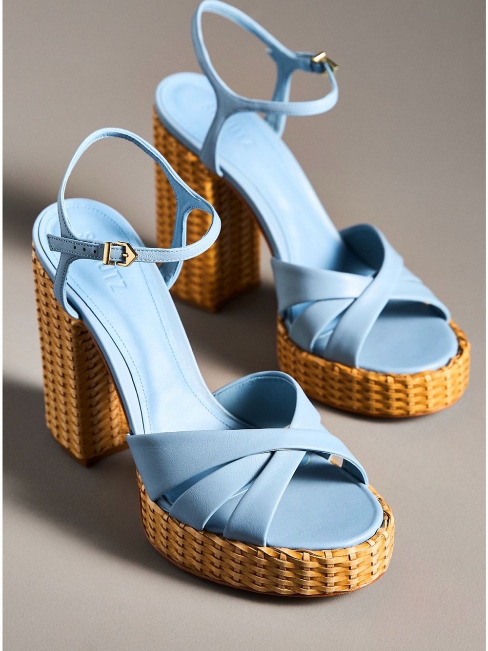 SCHUTZ Light Blue Woven-Platform Strappy Sandals